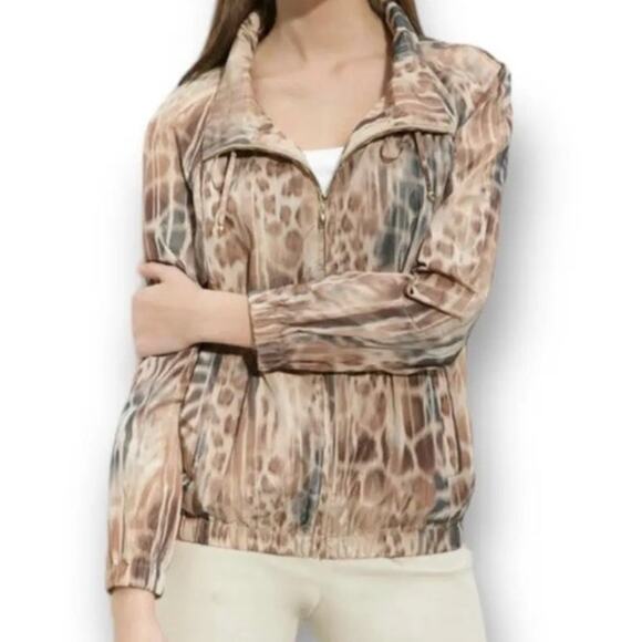 St. John Couture Womens Animal Print Taffeta Windbreaker Jacket Size L Designer - Picture 1 of 12
